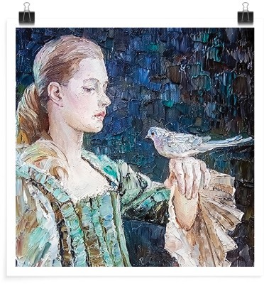 Κυρία με περιστέρι στο χέρι, Ζωγραφική, Πόστερ, 20 x 20 εκ.