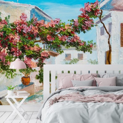 Καλοκαιρινό τοπίο από πολύχρωμα λουλούδια και δέντρα Ελλάδα Ταπετσαρίες Τοίχου 40 x 60 cm (32405)