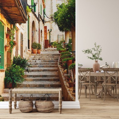 Σκαλοπάτια στο χωριό, Ελλάδα, Ταπετσαρίες Τοίχου, 100 x 100 εκ. (51949)
