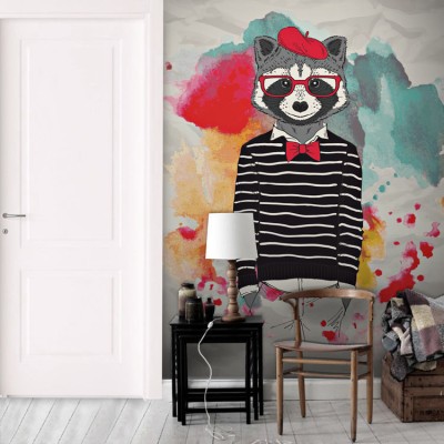 Hipster racoon Κόμικς Ταπετσαρίες Τοίχου 100 x 100 cm (21115)