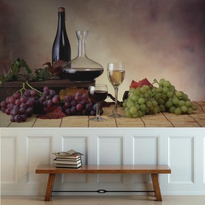 Σύνθεση με σταφύλια και κρασί Φαγητό Ταπετσαρίες Τοίχου 82 x 120 cm (21822)