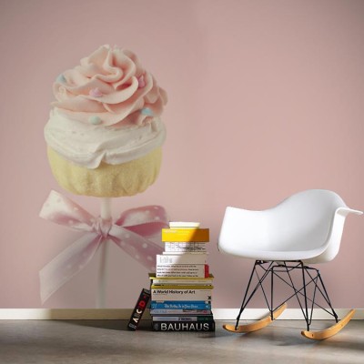Ροζ cupcake, Φαγητό, Ταπετσαρίες Τοίχου, 100 x 100 εκ.