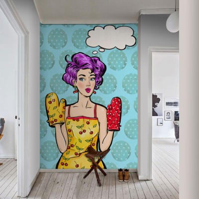 Pop Art Κορίτσι, Φαγητό, Ταπετσαρίες Τοίχου, 95 x 134 εκ.