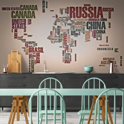 Houseart Παγκόσμιος χάρτης: χώρες από λέξεις, Φράσεις, Ταπετσαρίες Τοίχου, 120 x 77 εκ.