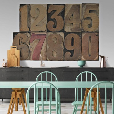 Ξύλινοι αριθμοί λερωμένοι με μελάνι Φράσεις Ταπετσαρίες Τοίχου 81 x 110 cm (21772)