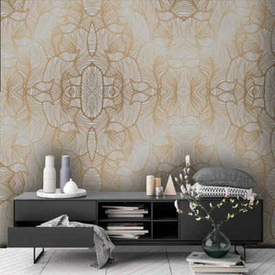 Houseart Χρυσό Μοτίβο με Λουλούδια, Μοτίβα, Ταπετσαρίες Τοίχου, 126 x 126 εκ.