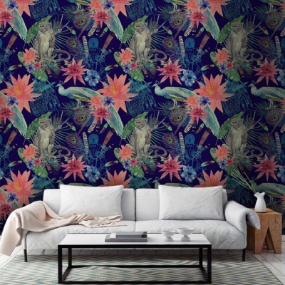 Τροπική Υδατογραφία, Μοτίβα, Ταπετσαρίες Τοίχου, 134 x 134 εκ.