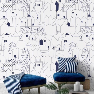 Μοτίβο γραμμική πόλη, Μοτίβα, Ταπετσαρίες Τοίχου, 100 x 100 εκ.