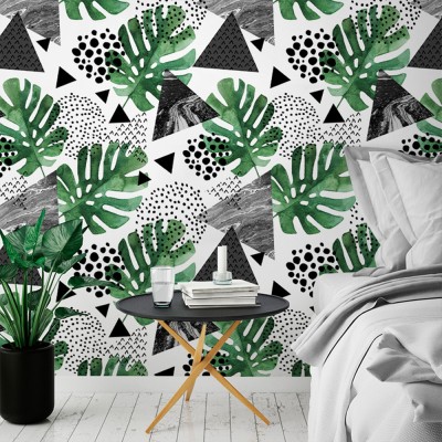 Φύλλα monstera, Μοτίβα, Ταπετσαρίες Τοίχου, 100 x 100 εκ.