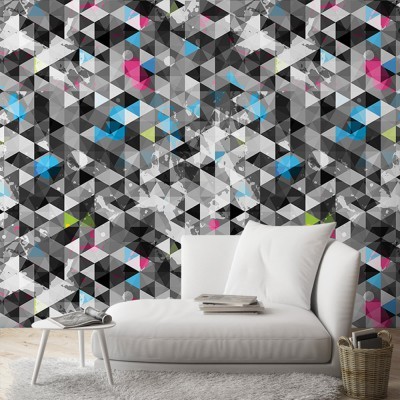 Μοτίβο με μαύρα και γκρι τρίγωνα, Μοτίβα, Ταπετσαρίες Τοίχου, 100 x 100 εκ. (54132)