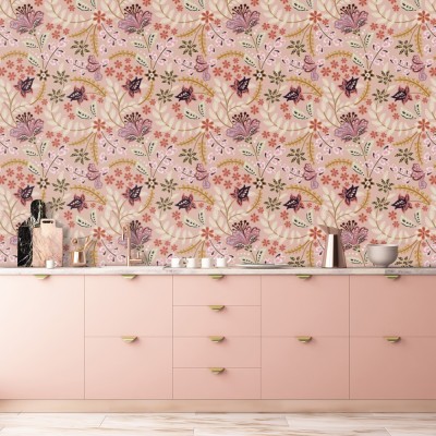 Pink Floral, Μοτίβα, Ταπετσαρίες Τοίχου, 100 x 100 εκ. (55893)