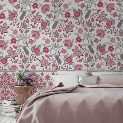 Ροζ Floral, Μοτίβα, Ταπετσαρίες Τοίχου, 100 x 100 εκ.