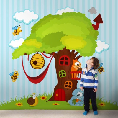 Δεντρόσπιτο Παιδικά Ταπετσαρίες Τοίχου 100 x 100 cm (20530)
