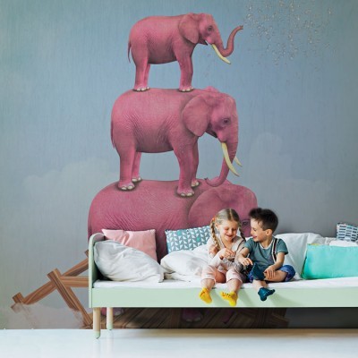 Ροζ ελέφαντες στον ουρανό Παιδικά Ταπετσαρίες Τοίχου 113 x 90 cm (20680)