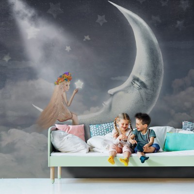 Κοπέλα παρέα με το φεγγάρι, Παιδικά, Ταπετσαρίες Τοίχου, 100 x 100 εκ.