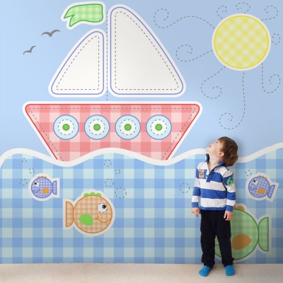 Βαρκούλα στη θάλασσα Παιδικά Ταπετσαρίες Τοίχου 100 x 100 cm (20625)
