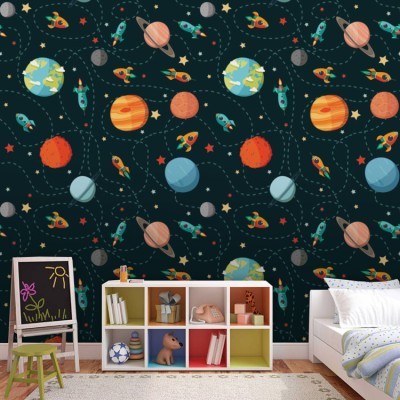 Μοτίβο με πλανήτες, Παιδικά, Ταπετσαρίες Τοίχου, 100 x 100 εκ.