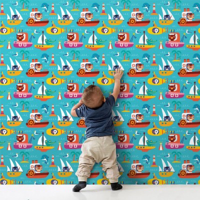 Ζωάκια Καπετάνιοι Παιδικά Ταπετσαρίες Τοίχου 100 x 100 cm (35299)