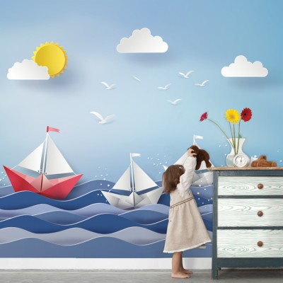 Χάρτινες βαρκούλες στη θάλασσα, Παιδικά, Ταπετσαρίες Τοίχου, 120 x 86 εκ.