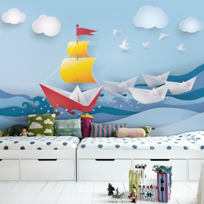 Βάρκες Στην Θάλασσα, Παιδικά, Ταπετσαρίες Τοίχου, 120 x 82 εκ.