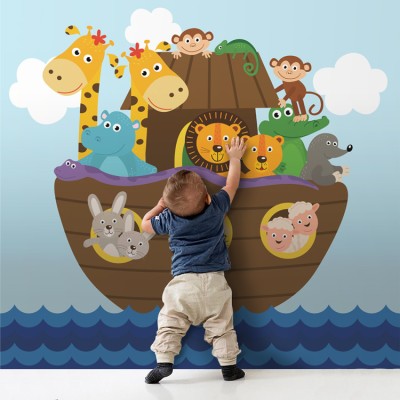 Ζωάκια Σε Βάρκα Παιδικά Ταπετσαρίες Τοίχου 100 x 100 cm (35193)