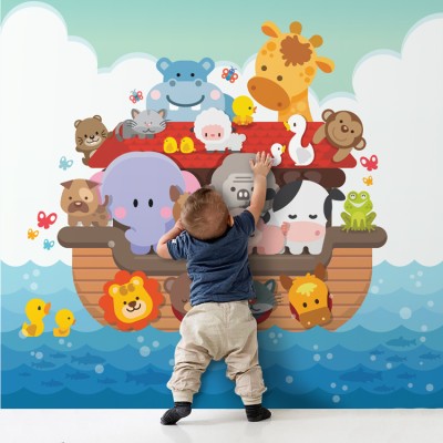 Ζωάκια Πάνω Στην Βάρκα Παιδικά Ταπετσαρίες Τοίχου 100 x 100 cm (35247)