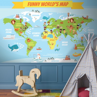 Funny World s Map Παιδικά Ταπετσαρίες Τοίχου 106 x 140 cm (35231)