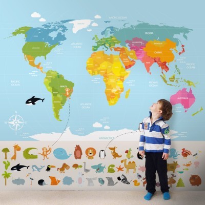 Χάρτης Με Ζωάκια Παιδικά Ταπετσαρίες Τοίχου 99 x 110 cm (35235)