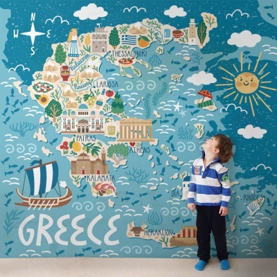 Ελληνικός Χάρτης, Παιδικά, Ταπετσαρίες Τοίχου, 120 x 120 εκ.