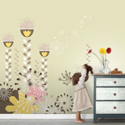 Καφέ λουλούδια Παιδικά Ταπετσαρίες Τοίχου 104 x 100 cm (20619)