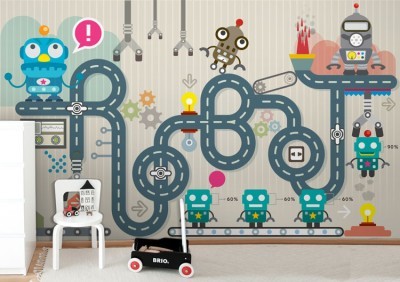 Εργοστάσιο ρομπότ, Παιδικά, Ταπετσαρίες Τοίχου, 100 x 100 εκ.