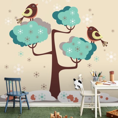 Πουλιά σε δέντρο Παιδικά Ταπετσαρίες Τοίχου 100 x 100 cm (20521)