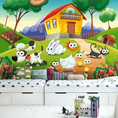 Φάρμα με ζωάκια Παιδικά Ταπετσαρίες Τοίχου 100 x 100 cm (20316)
