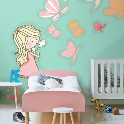 Κοριτσάκι με πεταλούδες, Παιδικά, Ταπετσαρίες Τοίχου, 100 x 100 εκ.