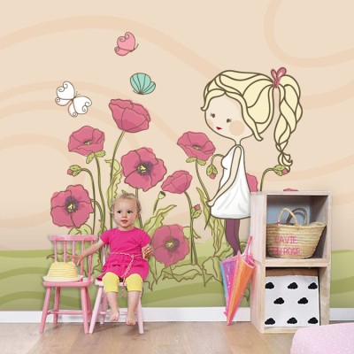 Κοριτσάκι με λουλούδια Παιδικά Ταπετσαρίες Τοίχου 100 x 100 cm (20315)