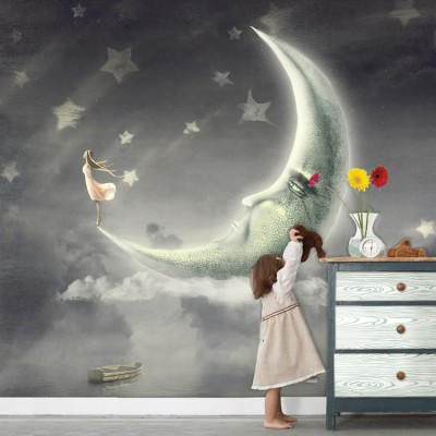 Κοπέλα στο φεγγάρι Παιδικά Ταπετσαρίες Τοίχου 102 x 100 cm (20742)
