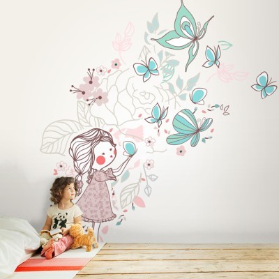 Κοριτσάκι φυσάει πεταλούδες, Παιδικά, Ταπετσαρίες Τοίχου, 100 x 100 εκ.