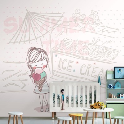 Κοριτσάκι με παγωτό Παιδικά Ταπετσαρίες Τοίχου 100 x 100 cm (20614)