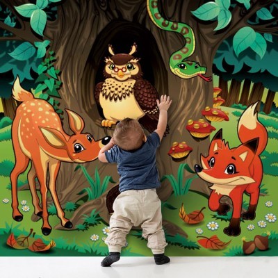 Ζώα του δάσους Παιδικά Ταπετσαρίες Τοίχου 100 x 100 cm (20504)