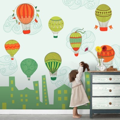 Πολύχρωμα αερόστατα, Παιδικά, Ταπετσαρίες Τοίχου, 100 x 100 εκ.