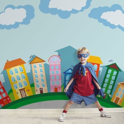 Πολύχρωμα σπίτια Παιδικά Ταπετσαρίες Τοίχου 100 x 100 cm (20371)