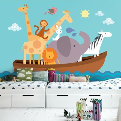 Βάρκα με ζωάκια Παιδικά Ταπετσαρίες Τοίχου 85 x 125 cm (20373)
