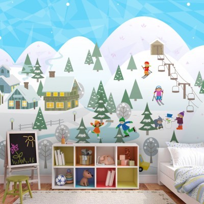 Παιχνίδι στο χιόνι Παιδικά Ταπετσαρίες Τοίχου 85 x 125 cm (20513)