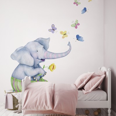 Ελεφαντάκι κυνηγάει πεταλούδες, Παιδικά, Ταπετσαρίες Τοίχου, 100 x 100 εκ. (53566)