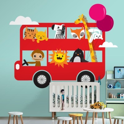 Ζωάκια σε Λεωφορείο, Παιδικά, Ταπετσαρίες Τοίχου, 123 x 82 εκ.