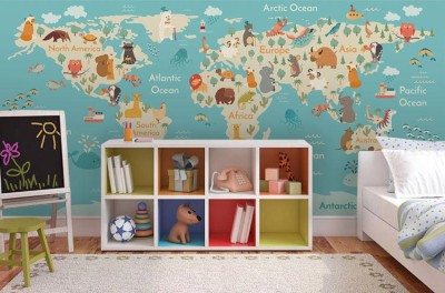 Παγκόσμιος Χάρτης με Ζώα Παιδικά Ταπετσαρίες Τοίχου 69 x 145 cm (20430)