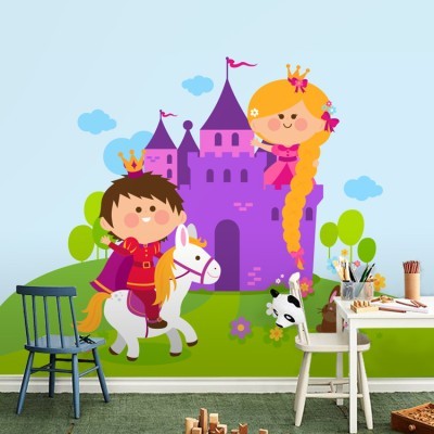 Κάστρο με πρίγκιπα και πριγκίπισσα Παιδικά Ταπετσαρίες Τοίχου 94 x 100 cm (20444)