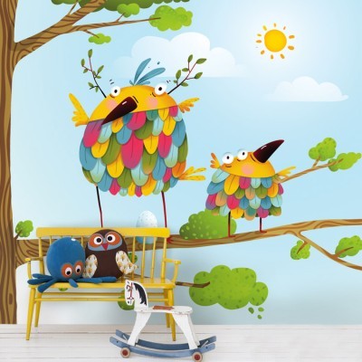 Αστεία πουλιά Παιδικά Ταπετσαρίες Τοίχου 100 x 100 cm (20446)