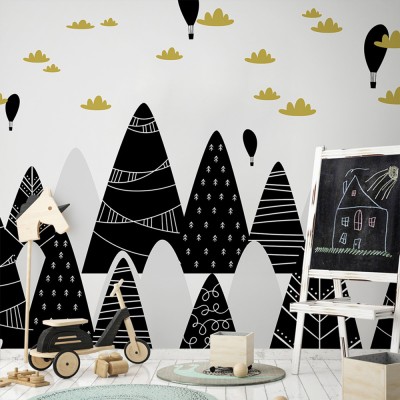 Μαύρα αερόστατα στο δάσος, Παιδικά, Ταπετσαρίες Τοίχου, 100 x 100 εκ. (53580)