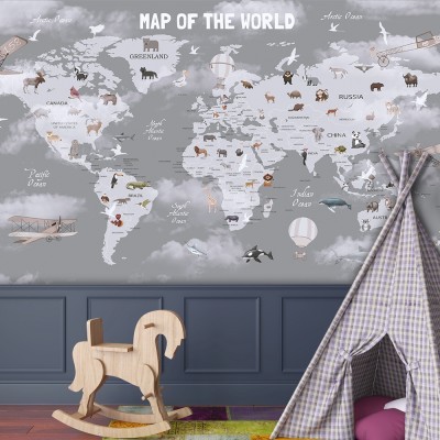 Ο χάρτης της γης με ζωάκια, Παιδικά, Ταπετσαρίες Τοίχου, 100 x 100 εκ. (53929)